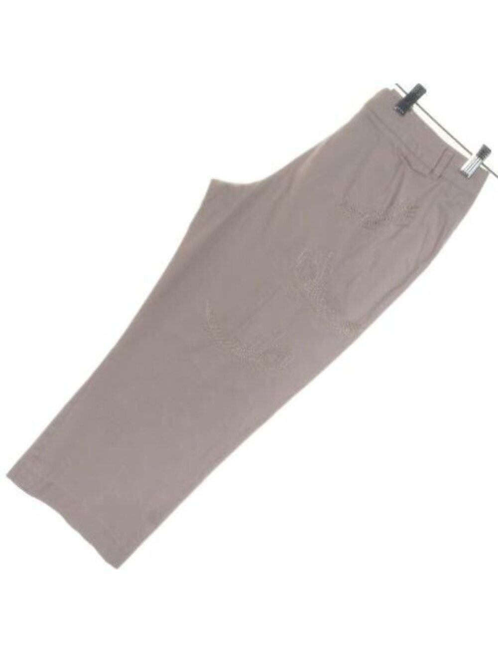 Larry Levine Womens Cropped Pants 8P Tan Khaki Empbroidered Stretchy - Picture 6 of 9